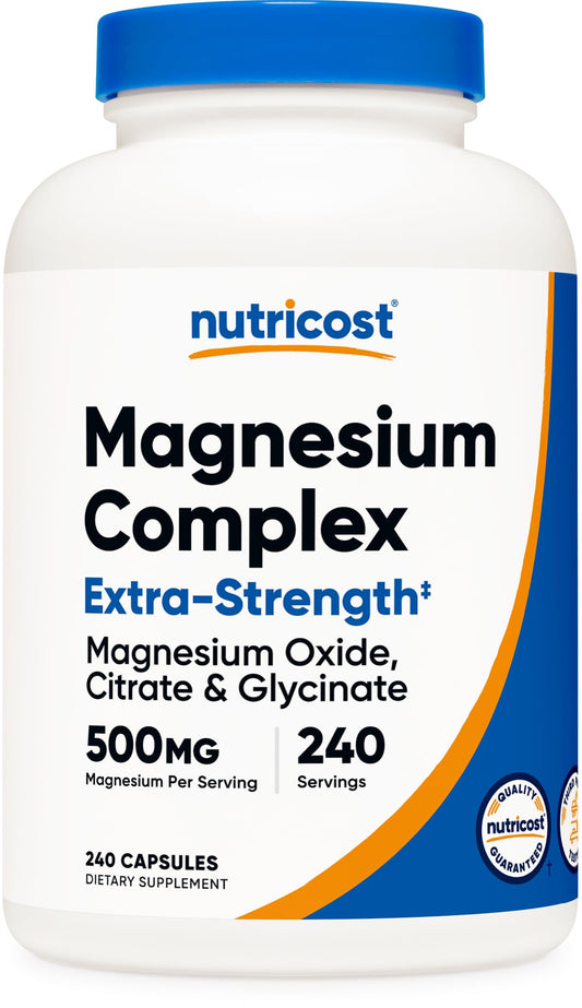 Nutricost envase frontal del Magnesium Complex mostrando la marca y cantidad