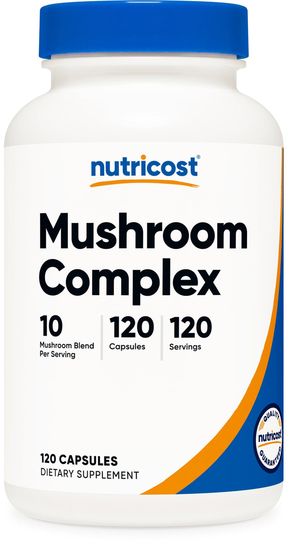 Nutricost envase frontal Mushroom Complex mostrando 120 cápsulas y etiqueta clara
