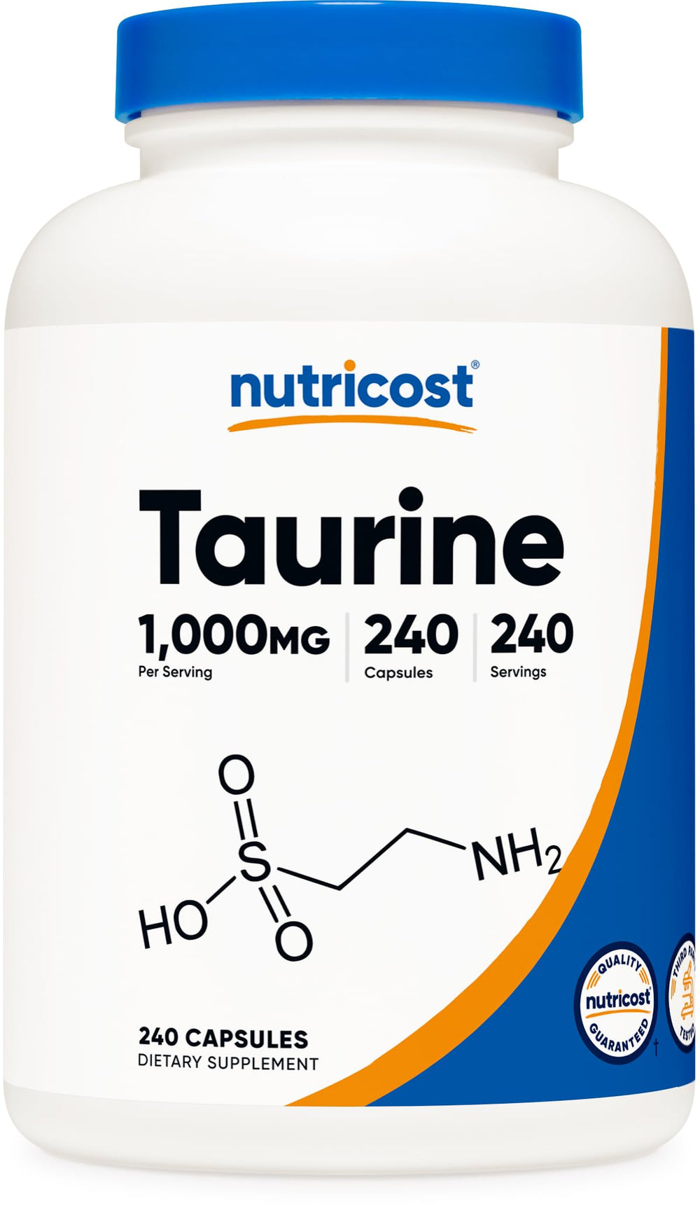 Nutricost envase frontal taurina 1000 mg, presentación clara y fiable