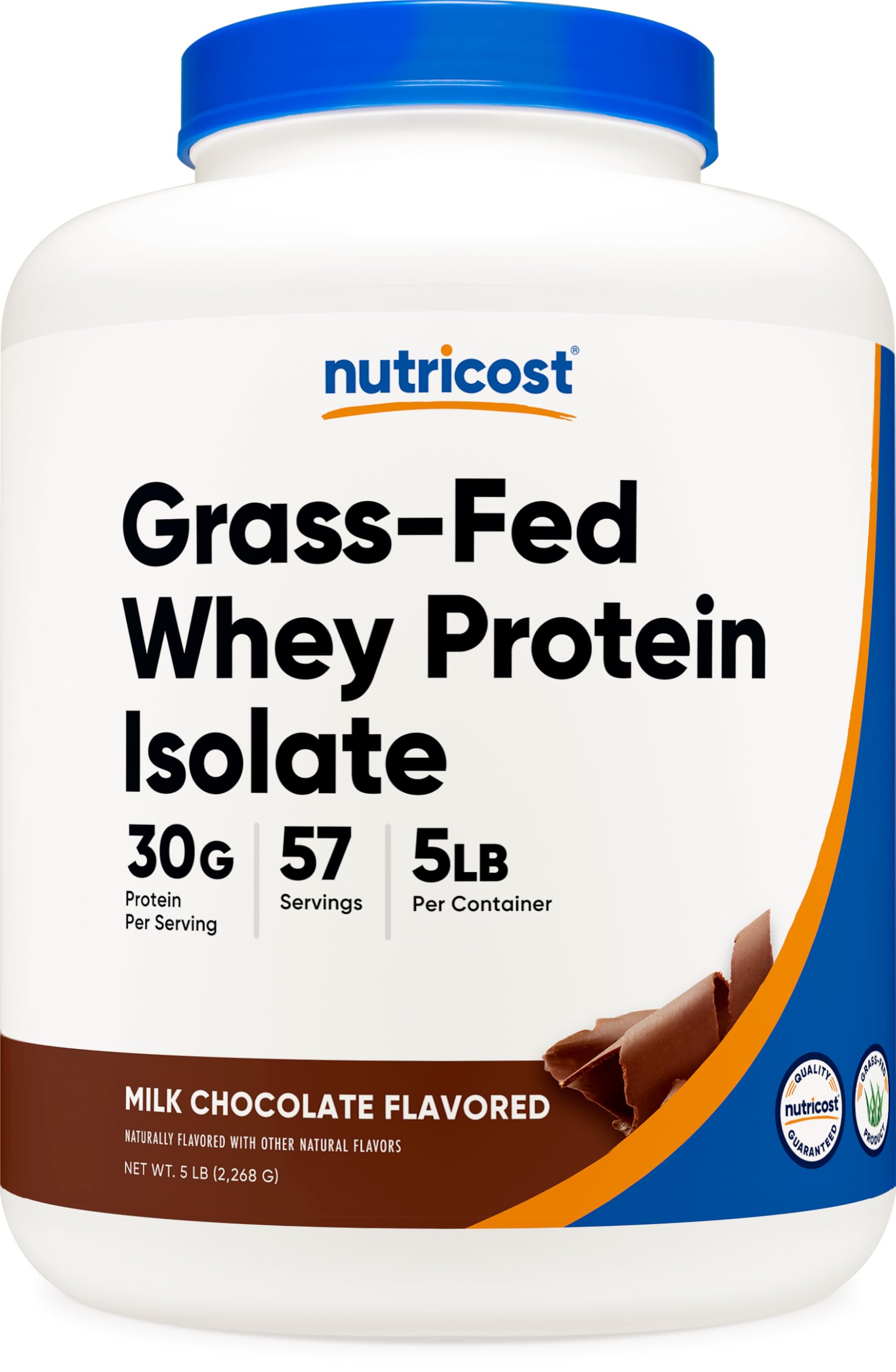 Nutricost envase frontal mostrando tamaño 5LBS y beneficio de pureza