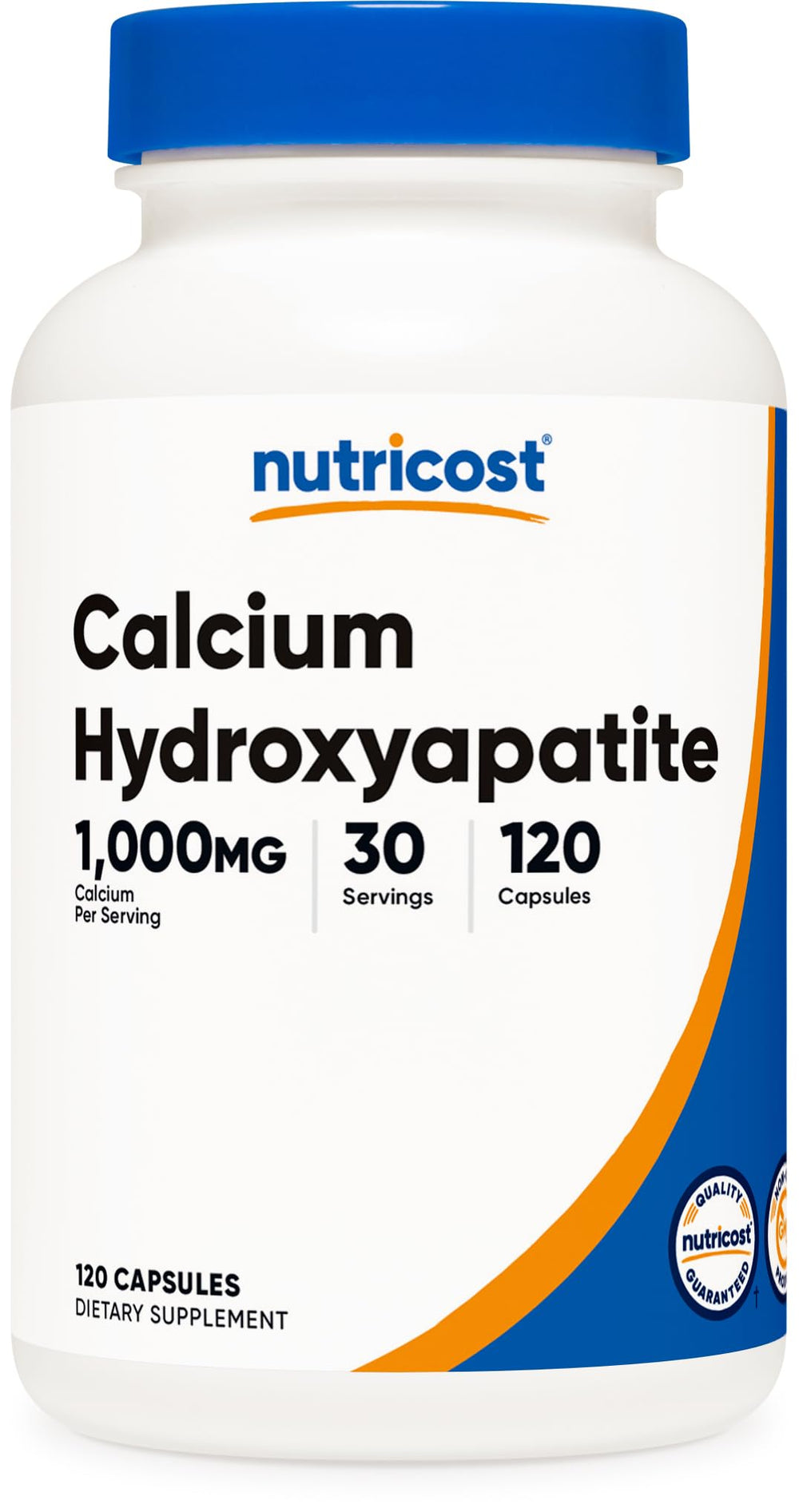 Nutricost envase frontal mostrando 120 cápsulas y beneficio soporte óseo