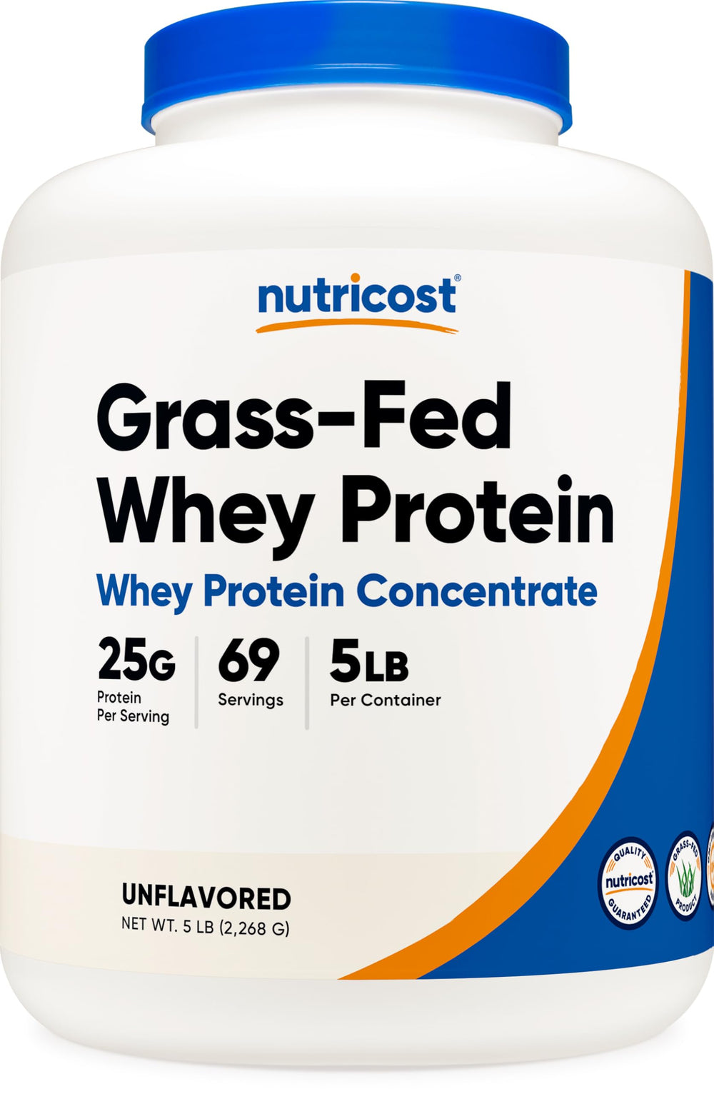Nutricost envase frontal 5lbs mostrando diseño y peso, opción versátil