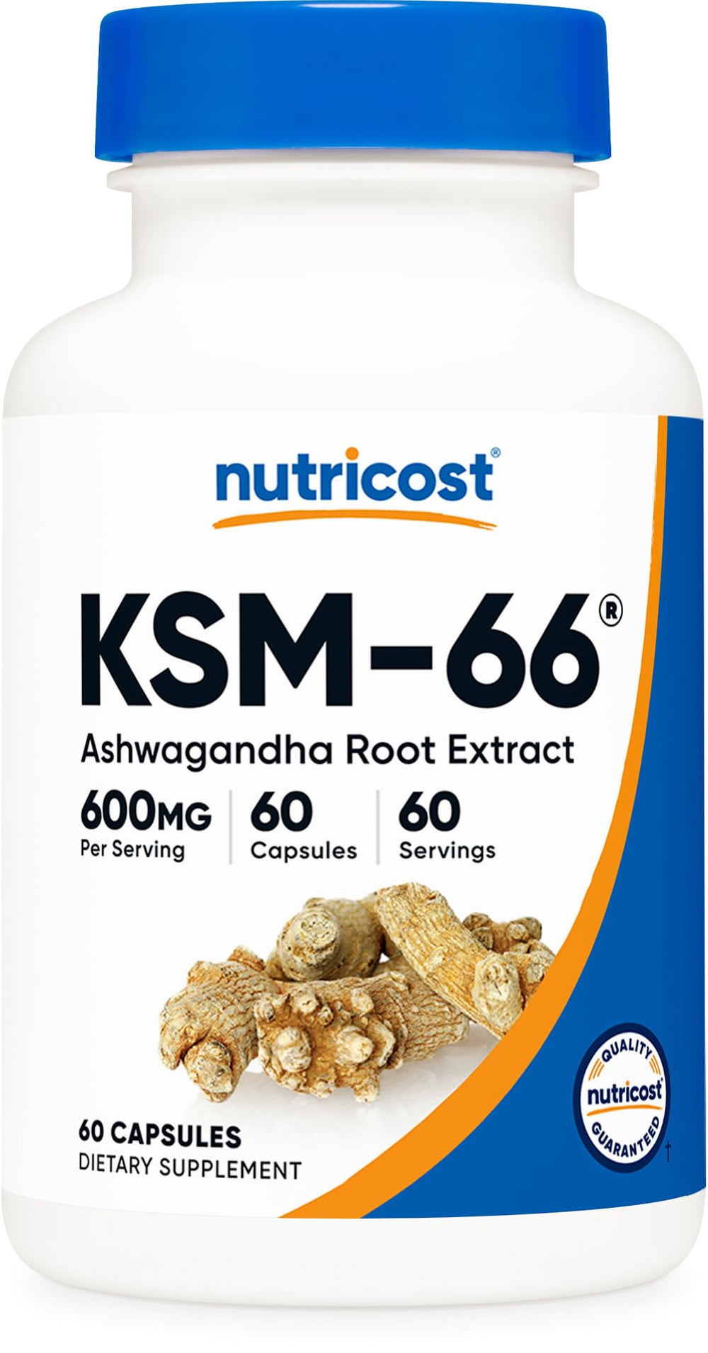 Nutricost botella frontal mostrando 60 cápsulas y etiquetado claro, conveniencia diaria