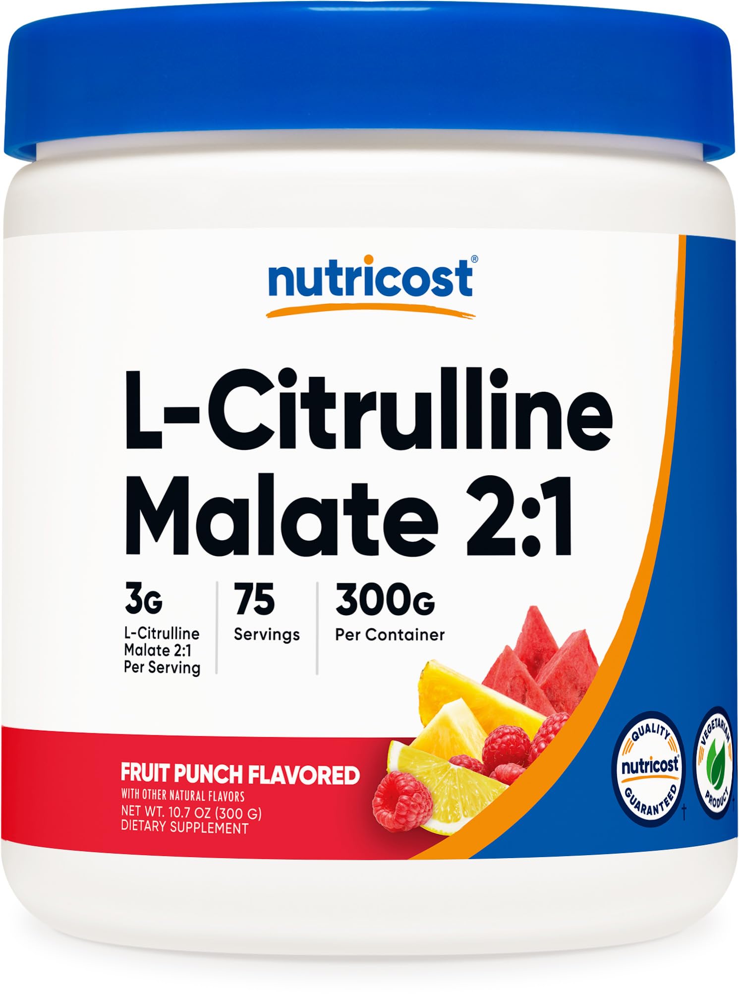 Nutricost envase frontal mostrando etiqueta y sabor fruit punch, transmite confianza