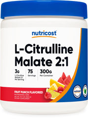 Nutricost envase frontal mostrando etiqueta y sabor fruit punch, transmite confianza