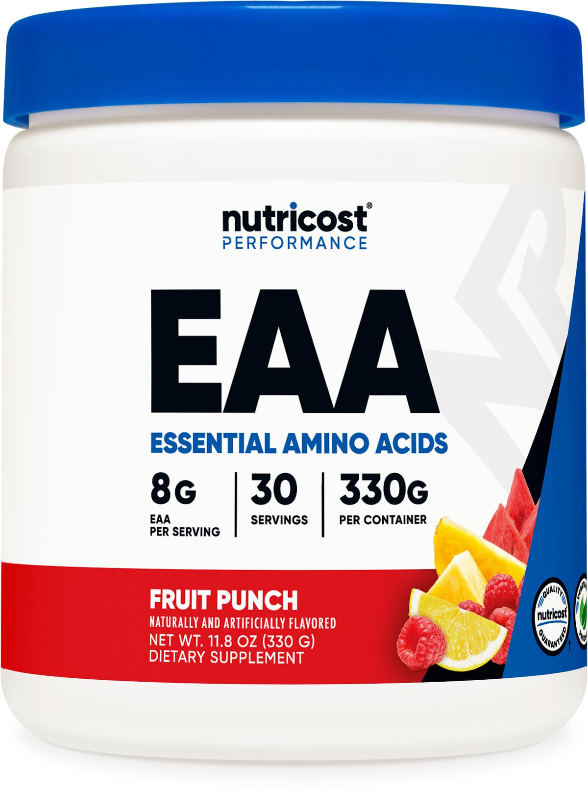 Nutricost envase frontal mostrando sabor fruit punch y porciones