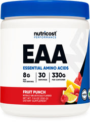 Nutricost envase frontal mostrando sabor fruit punch y porciones