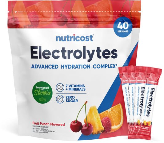 Nutricost envase frontal mostrando 40 stickpacks y beneficios rápidos