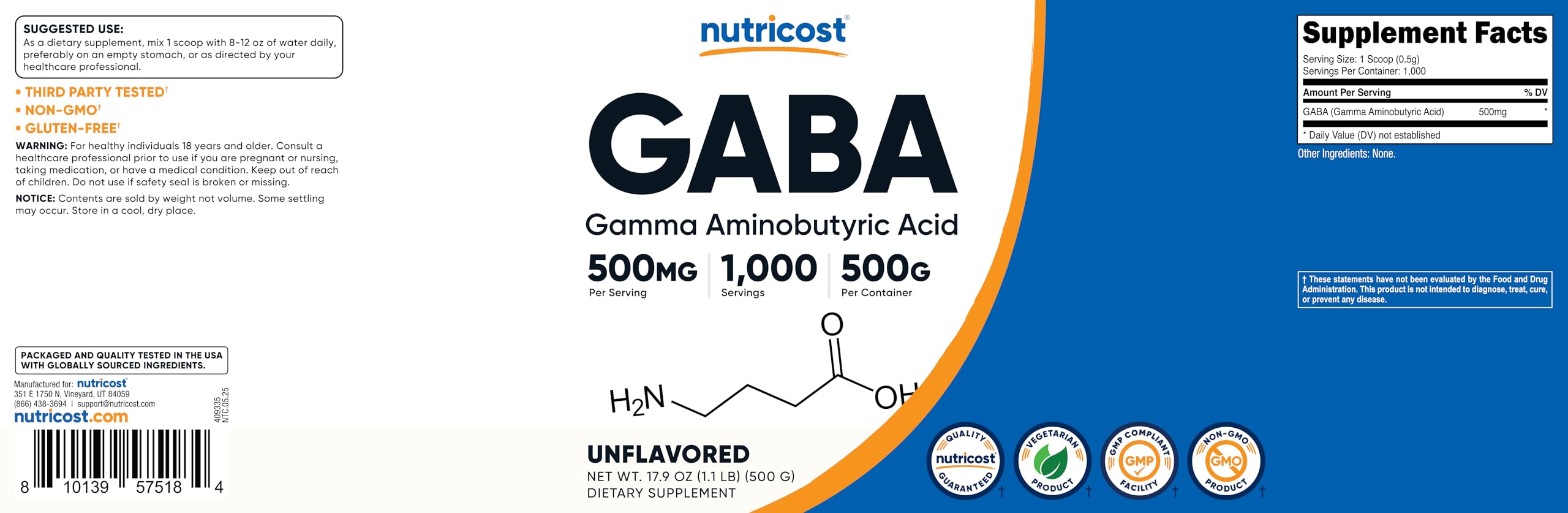 Nutricost comparación de tamaño del frasco 500 g para referencia visual