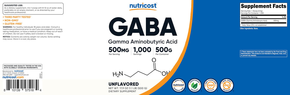 Nutricost comparación de tamaño del frasco 500 g para referencia visual