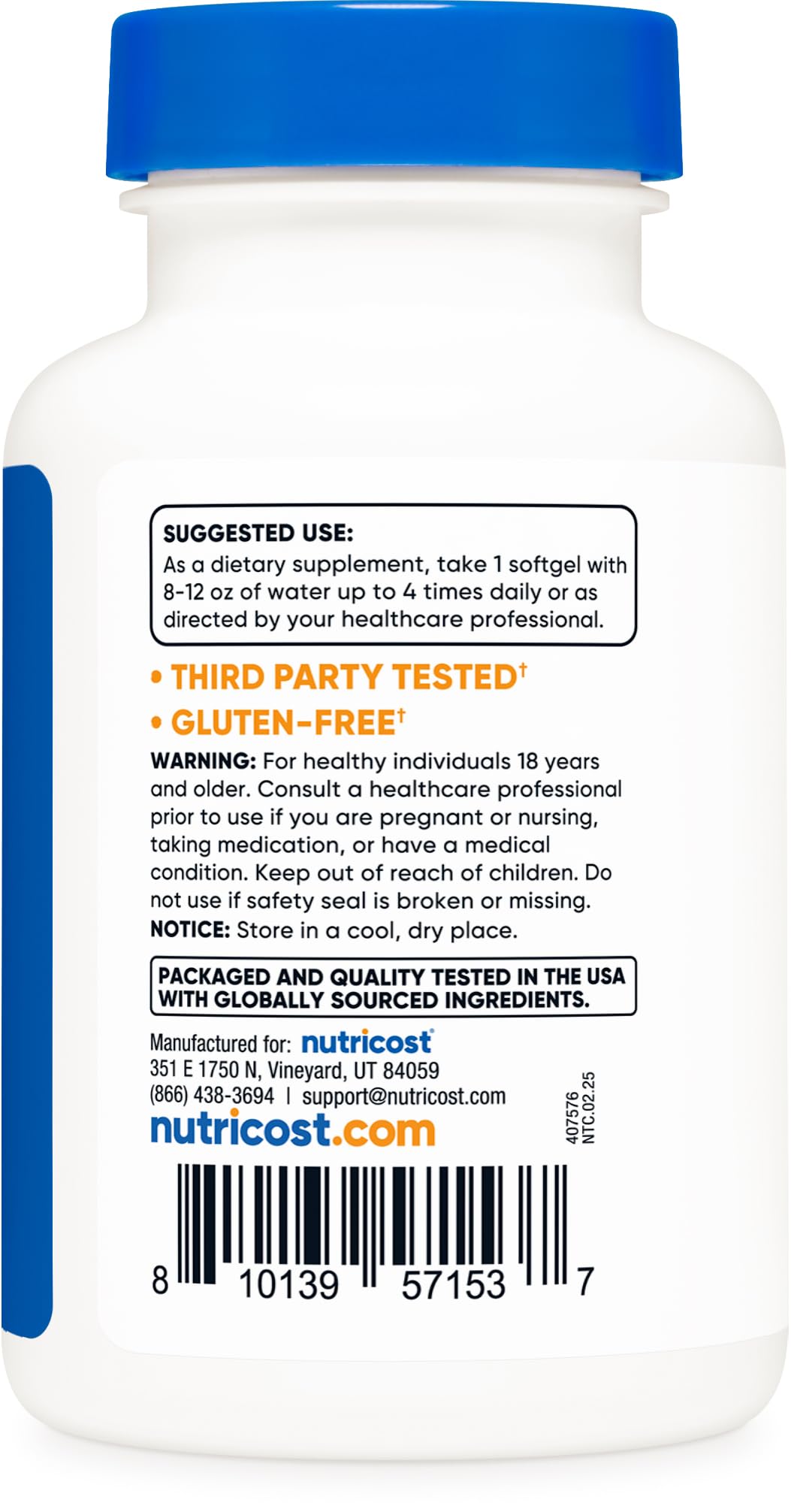 Nutricost etiqueta con certificaciones NSF y GMP mostrando calidad de fabricación