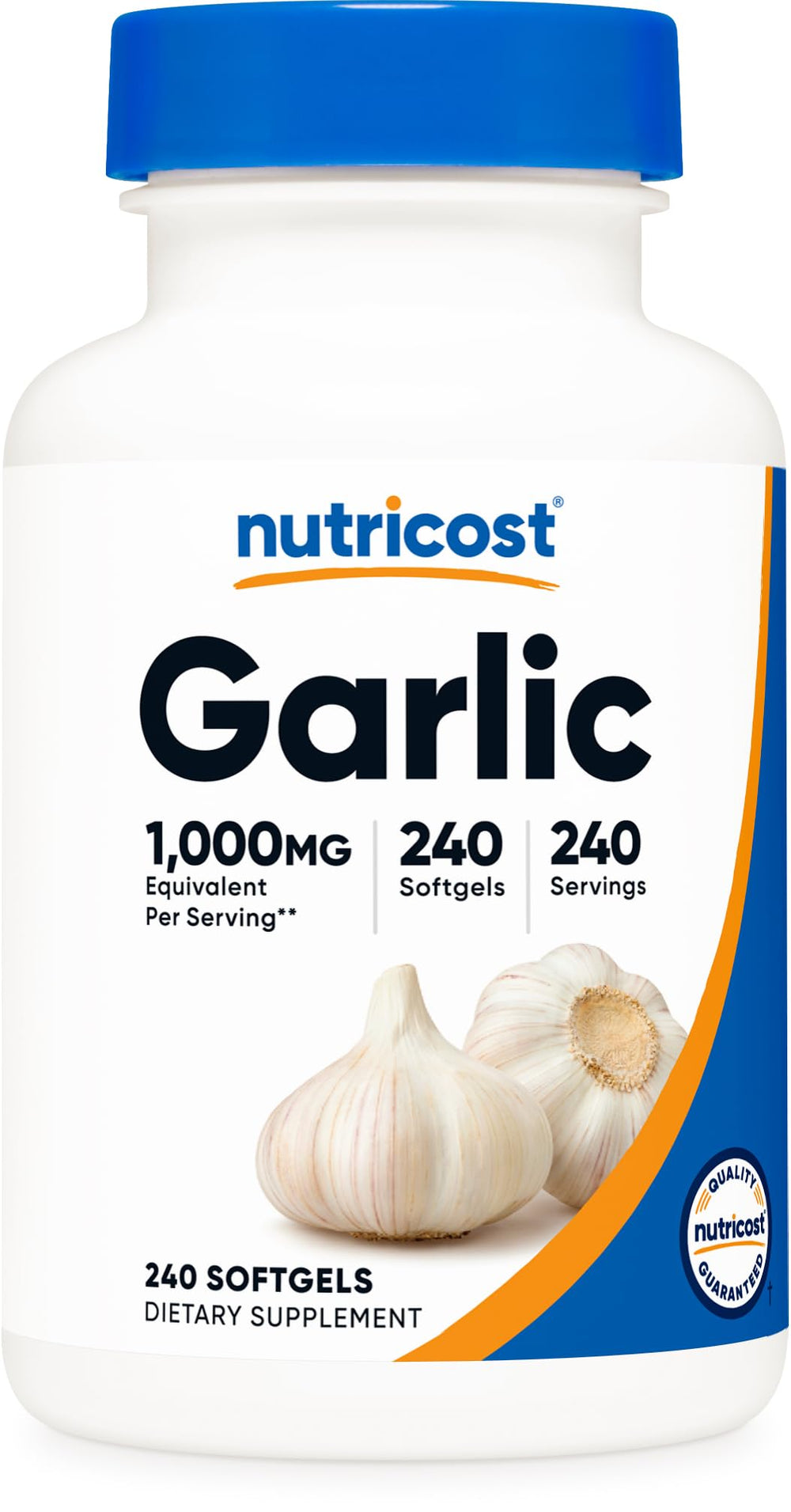 Nutricost frasco frontal mostrando 240 cápsulas y beneficio de suministro prolongado