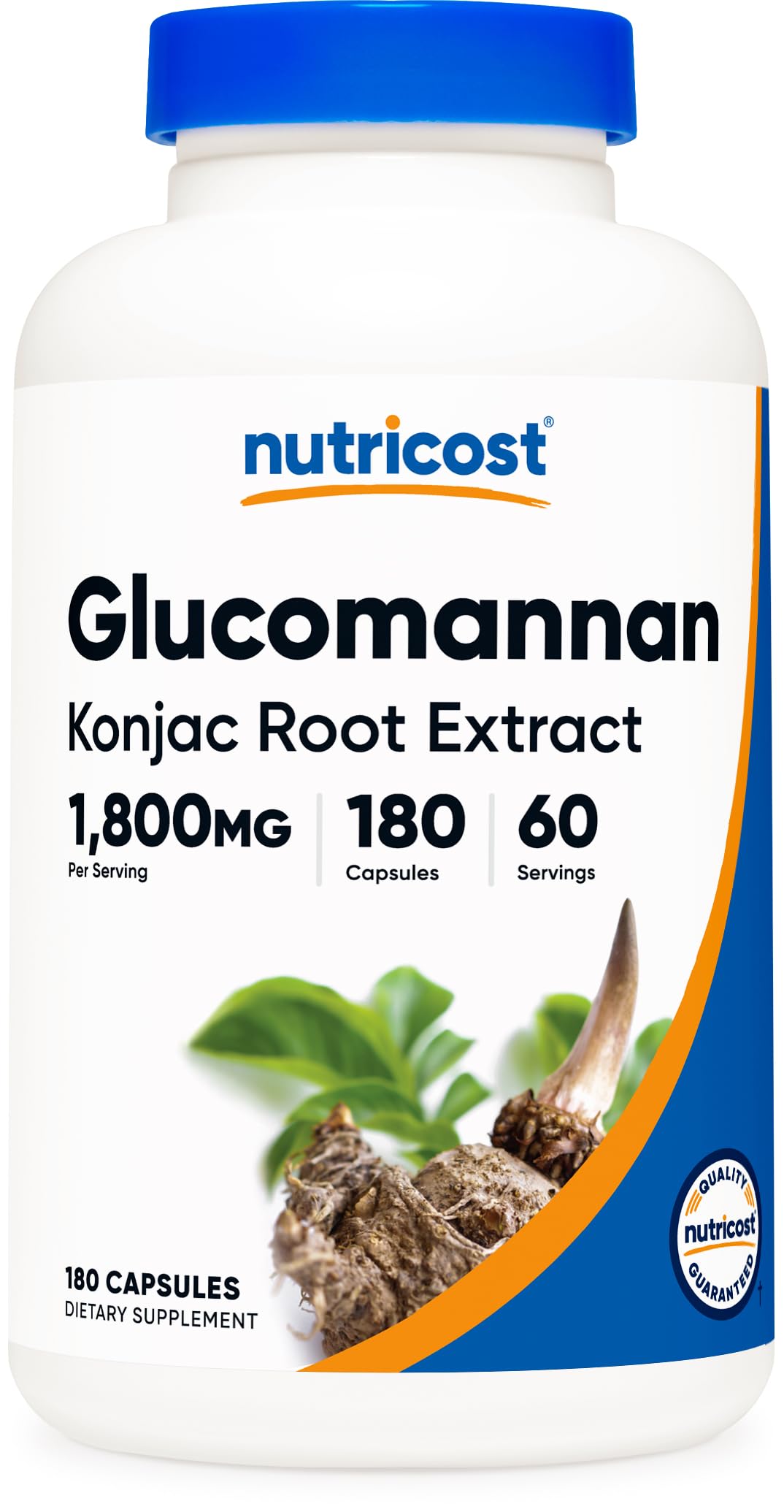 Nutricost Glucomannan bottle front showing high-potency fiber supplement for daily use