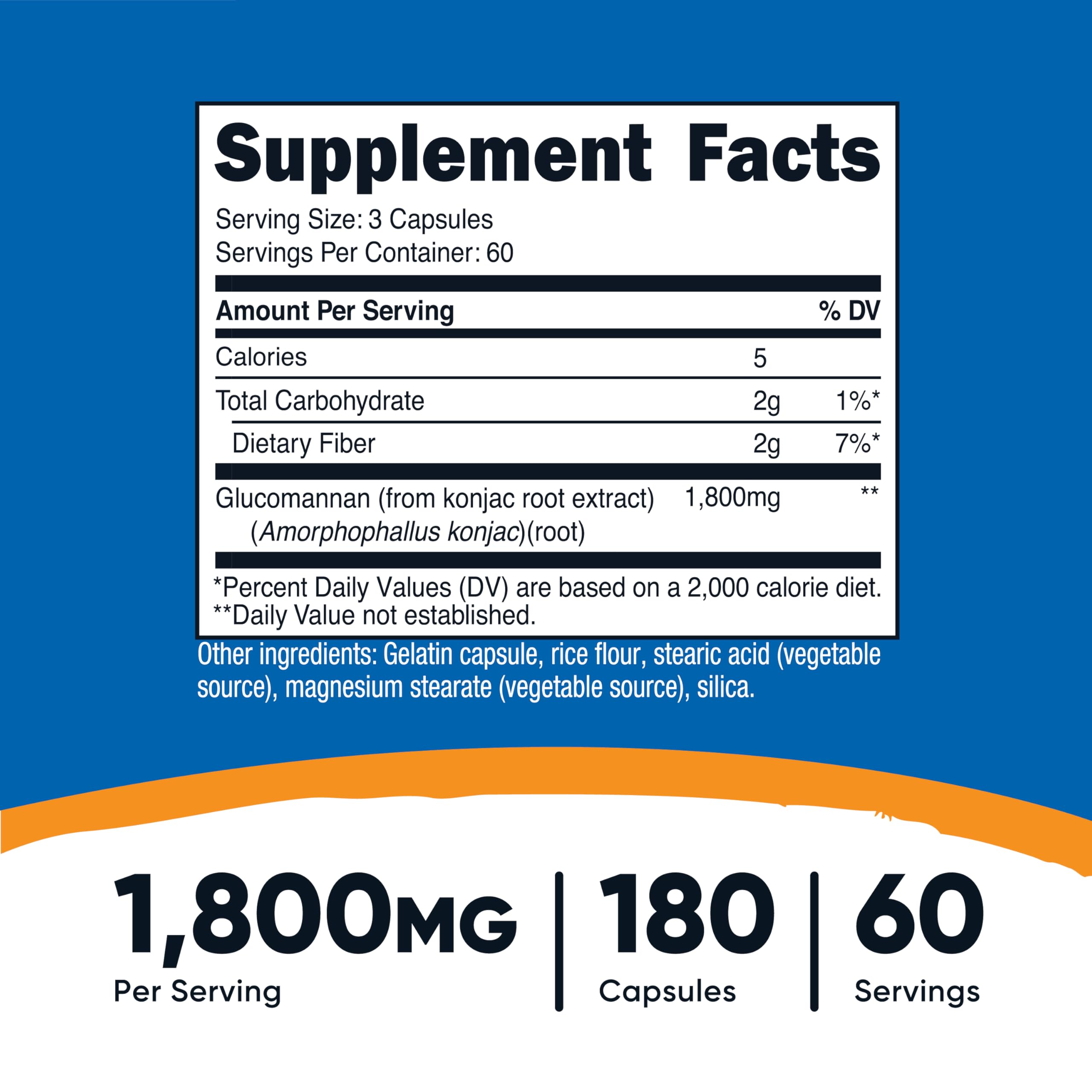 Nutricost Glucomannan bottle pour reveals easy-to-swallow capsules for convenient dosing
