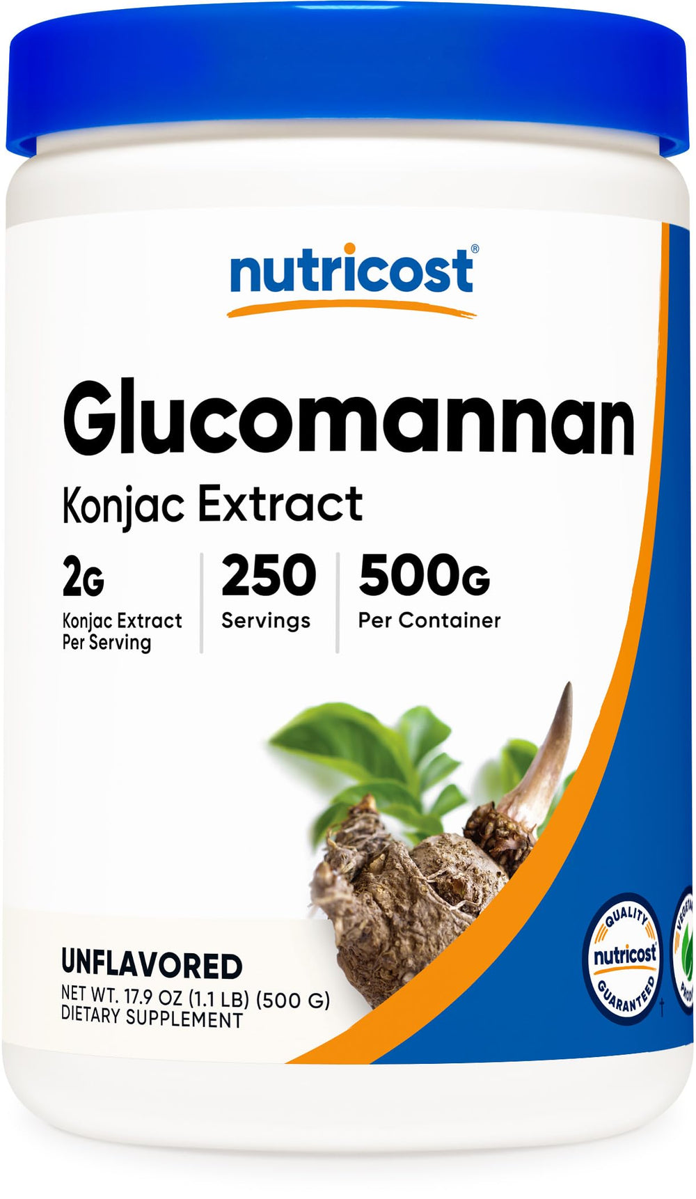 Nutricost frasco delantero mostrando etiqueta clara y beneficios