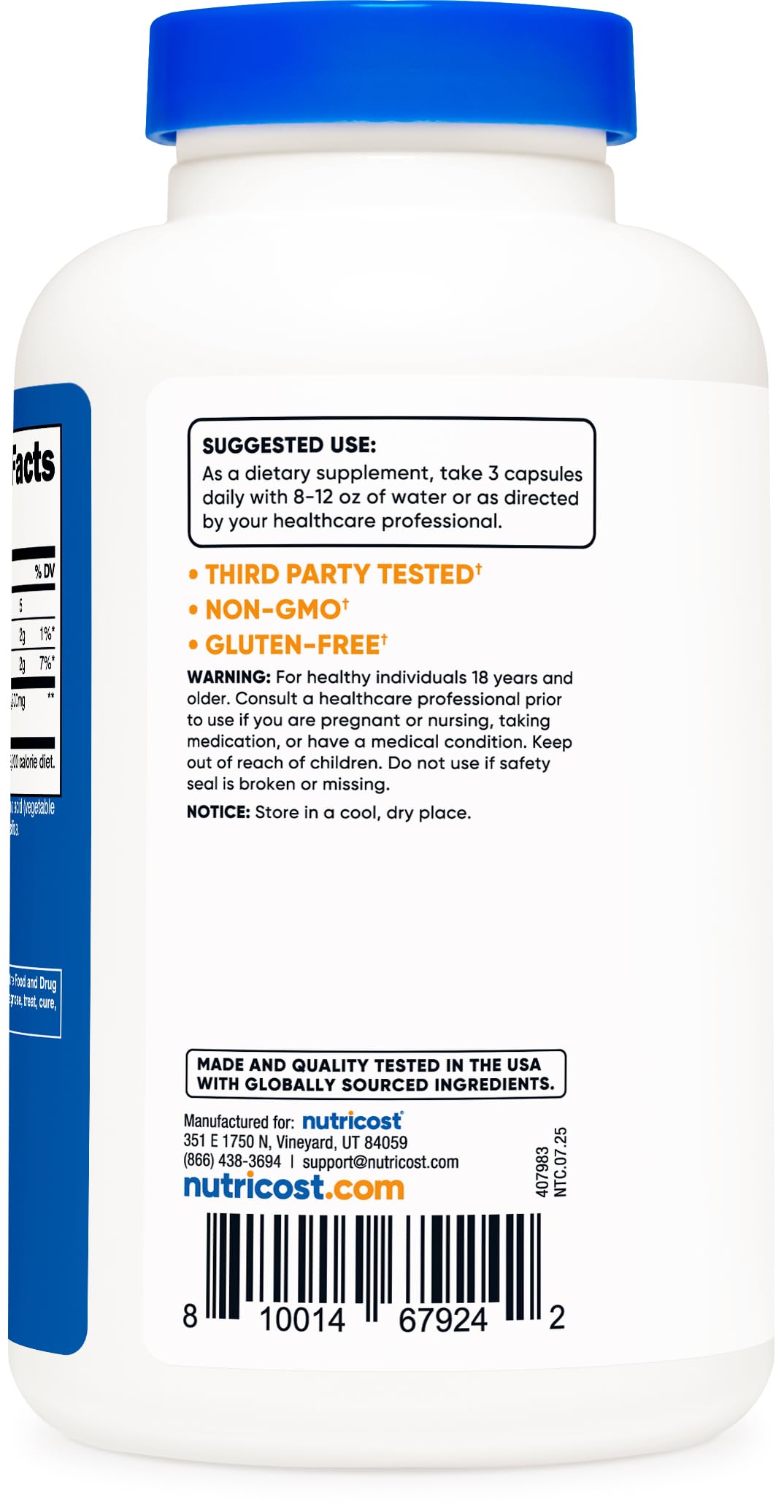 Nutricost Glucomannan packaging emphasizes vegan, gluten-free, and GMO-free attributes