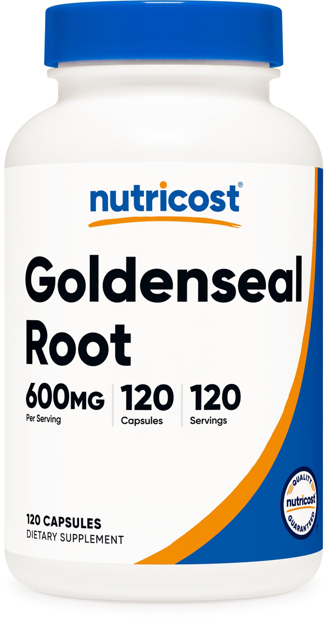 Nutricost Goldenseal frasco frontal mostrando etiqueta y beneficios principales