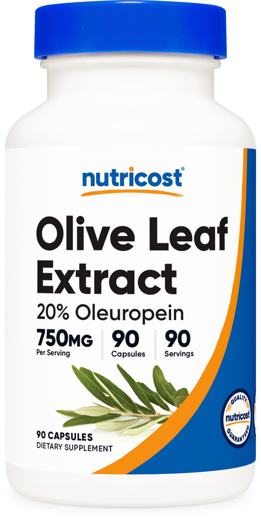 Nutricost frasco frontal mostrando 90 cápsulas y beneficios claros