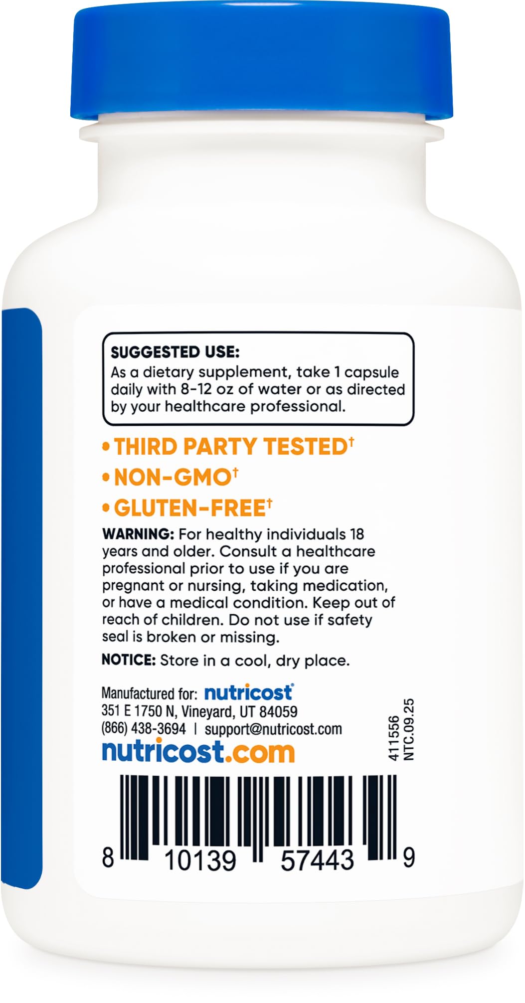 Nutricost etiqueta con ingredientes y certificaciones, confianza en calidad