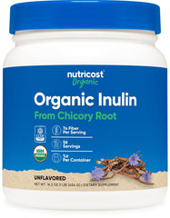 Nutricost frasco frontal con etiqueta orgánica y 454 g, muestra seguridad