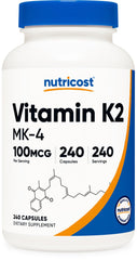 Nutricost envase frontal mostrando 240 cápsulas y ventaja de suministro prolongado