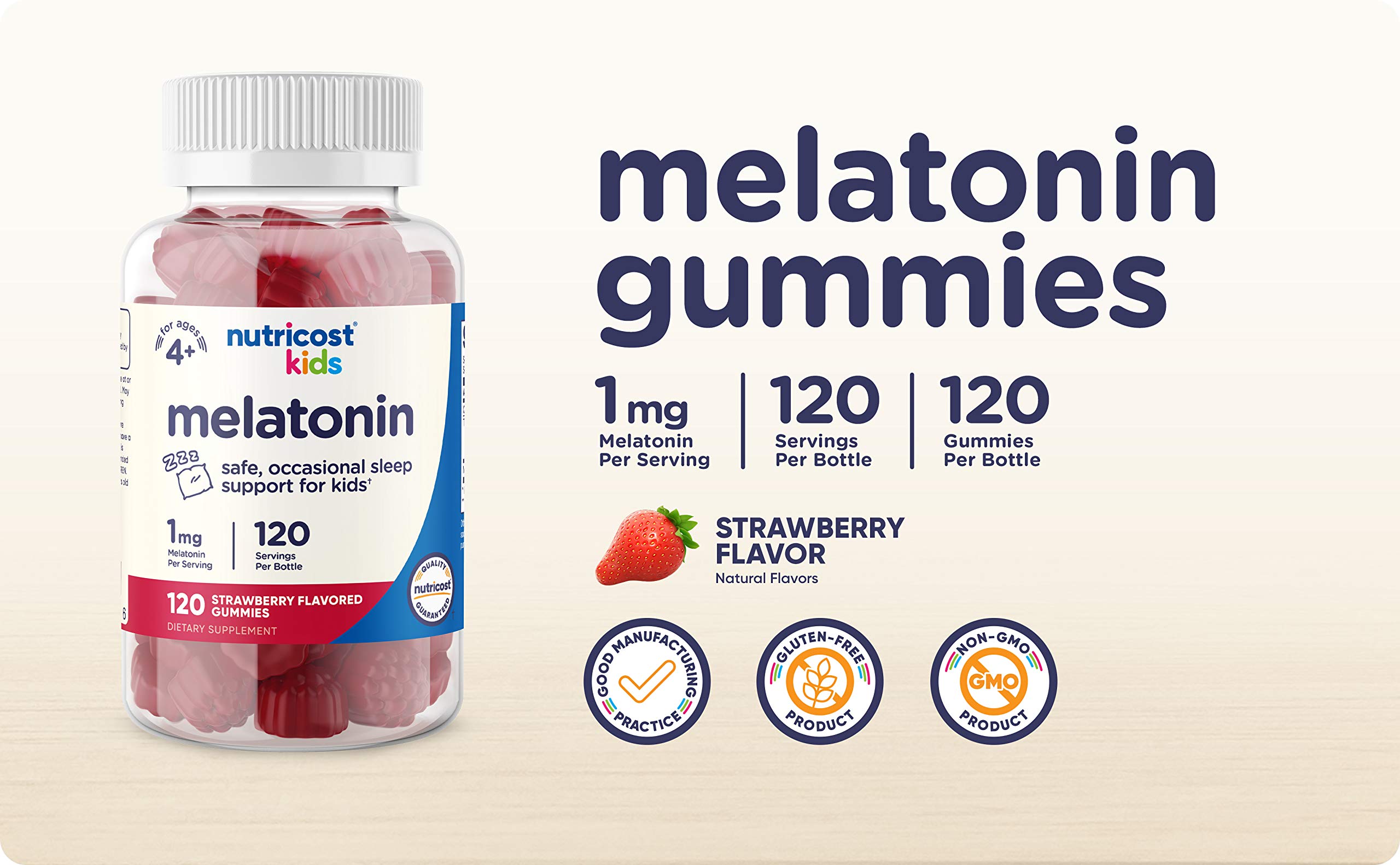 Nutricost Kids Melatonin Gummies closeup strawberry showcases flavor