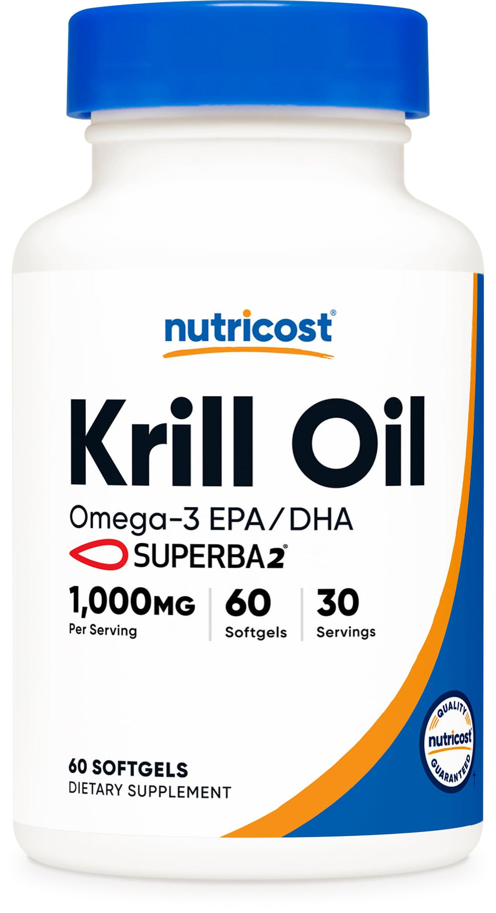 Nutricost Krill Oil vista frontal del frasco que muestra el envase y la dosis