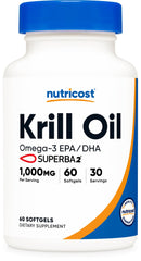 Nutricost Krill Oil vista frontal del frasco que muestra el envase y la dosis