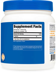 Nutricost L-Arginine detalle de la etiqueta con información de ingredientes y garantías