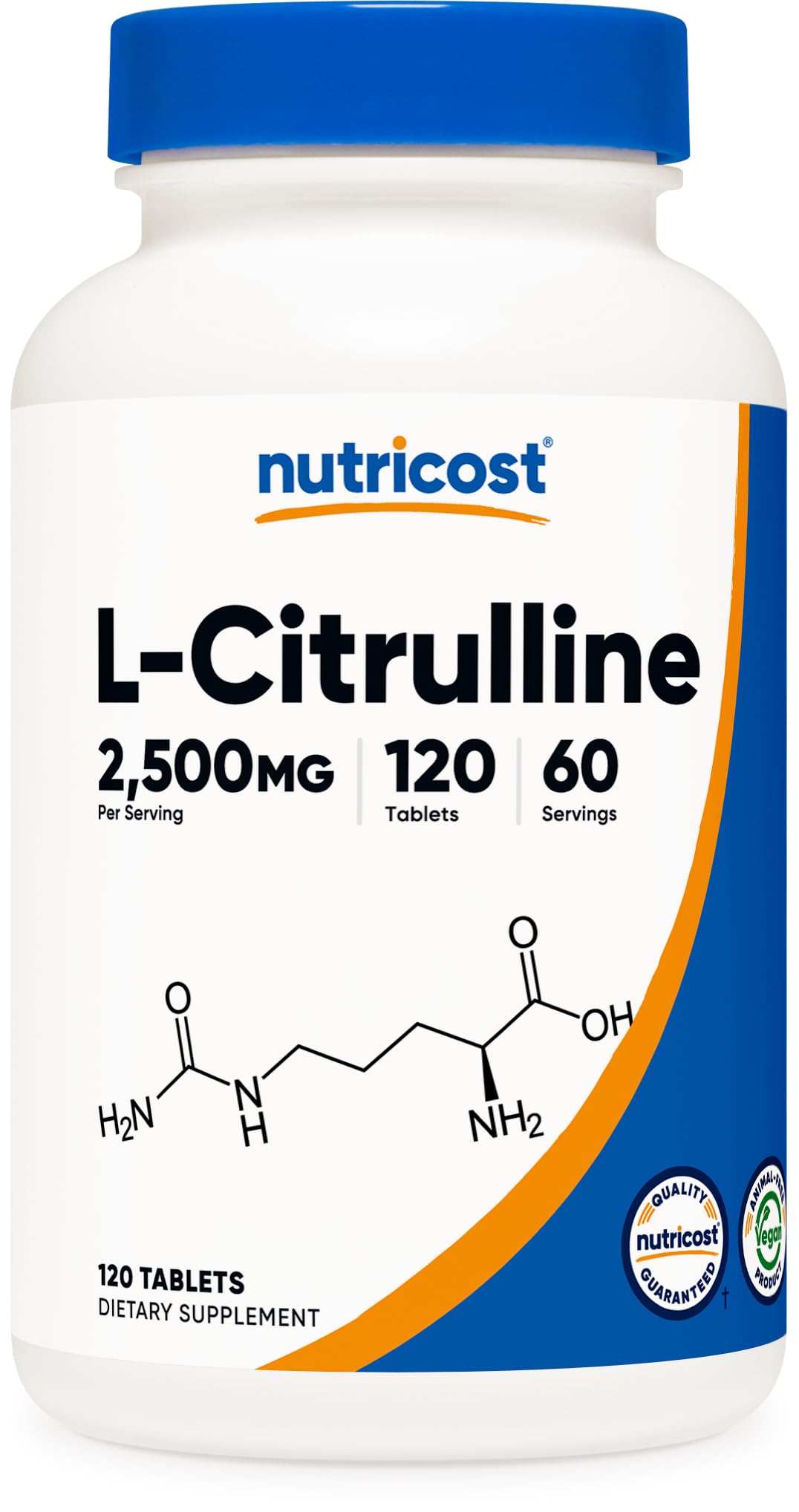 Nutricost frasco frontal mostrando etiqueta clara y concentración por porción