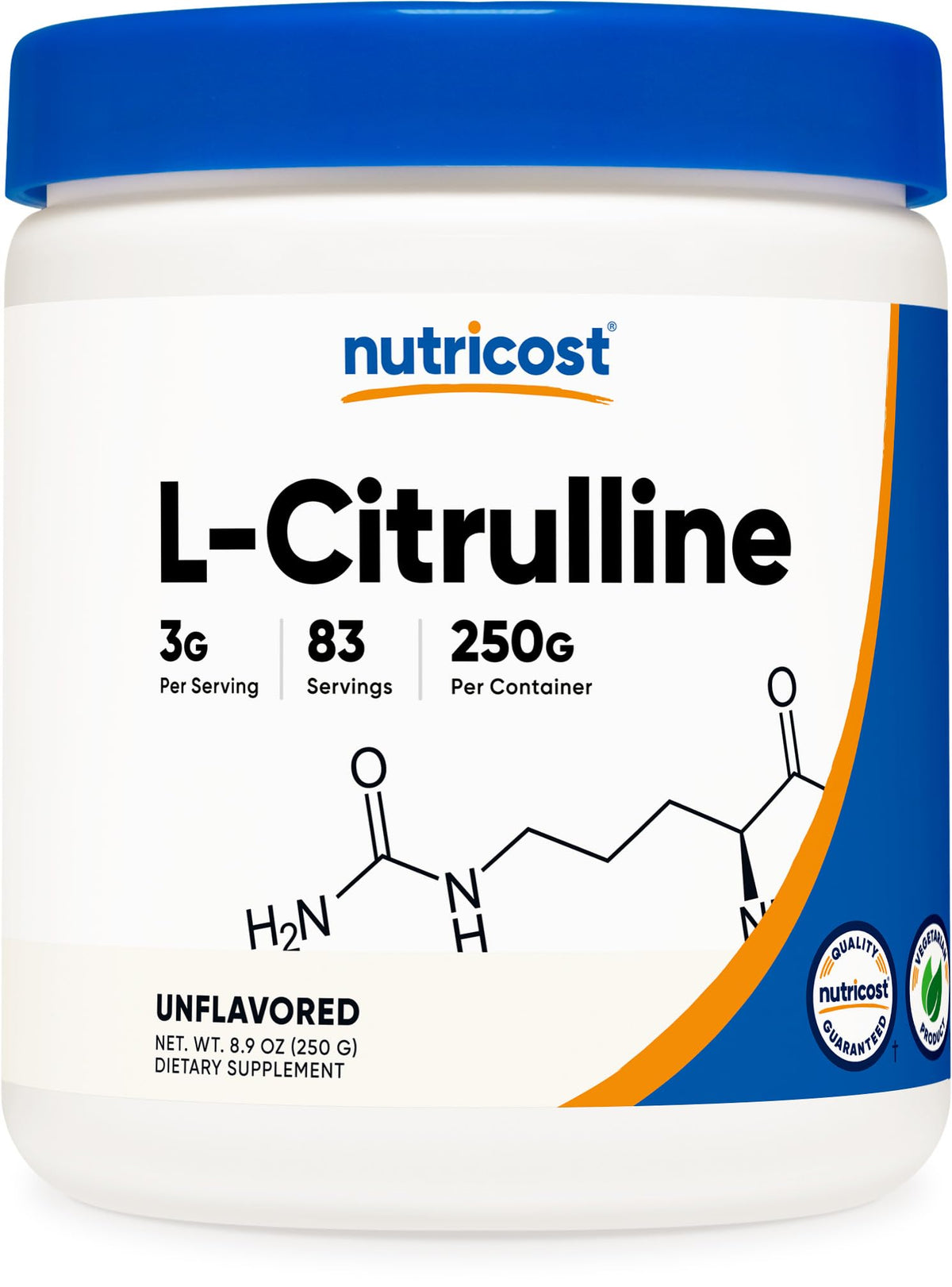 Nutricost L-Citrulline frontal mostrando el envase y claridad de ingredientes
