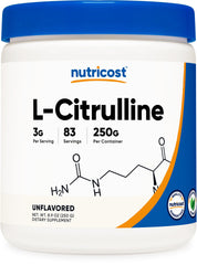 Nutricost L-Citrulline frontal mostrando el envase y claridad de ingredientes