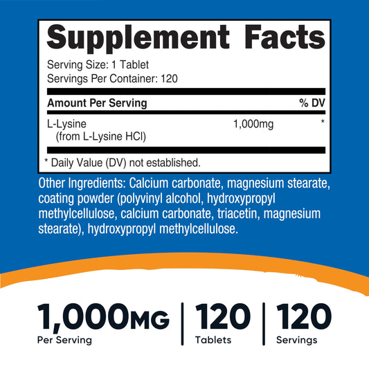 Detalle de tabletas Nutricost L-Lysine mostrando textura y pureza