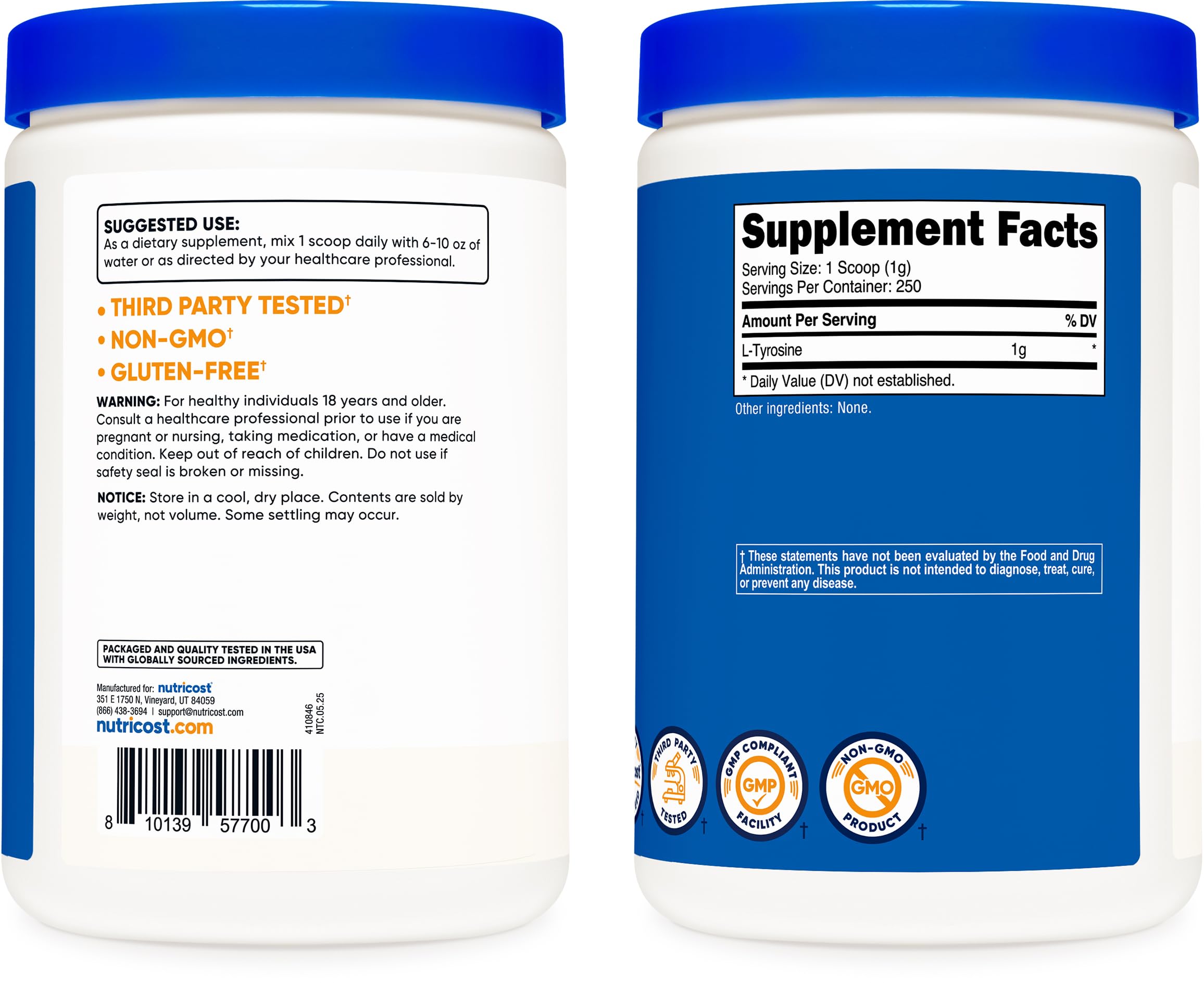 Escena de cocina con Nutricost L-Tyrosine listo para uso diario