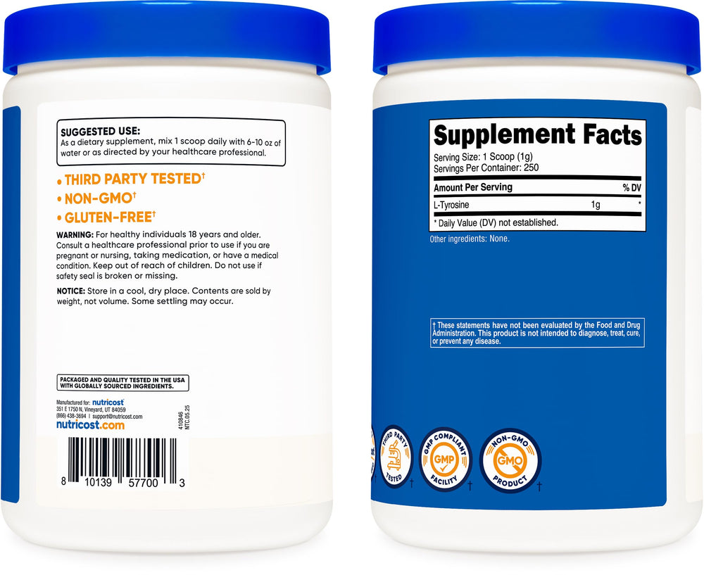 Escena de cocina con Nutricost L-Tyrosine listo para uso diario