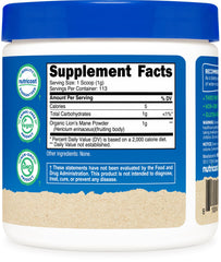 Nutricost Lion's Mane etiqueta con certificaciones USDA y pruebas de terceros