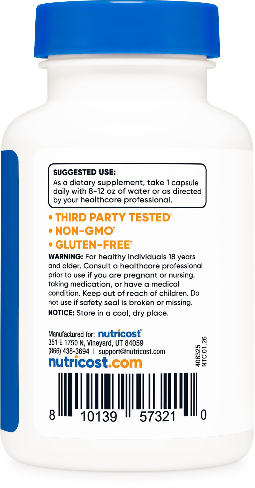 Nutricost cápsula en mano mostrando tamaño cómodo y fácil ingestión