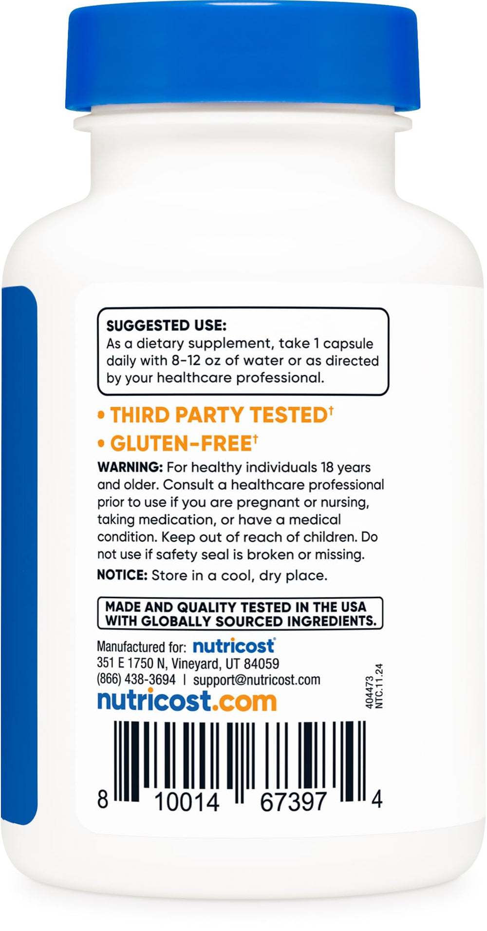 Etiqueta Nutricost Luteolin with Rutin con información de dosis y certificaciones visibles