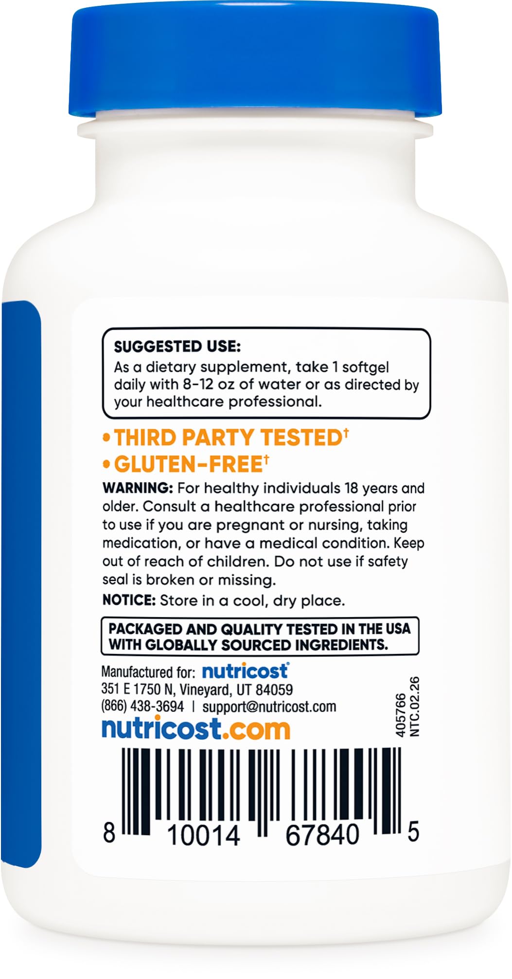 Nutricost etiqueta nutricional y certificaciones visibles para seguridad y trazabilidad