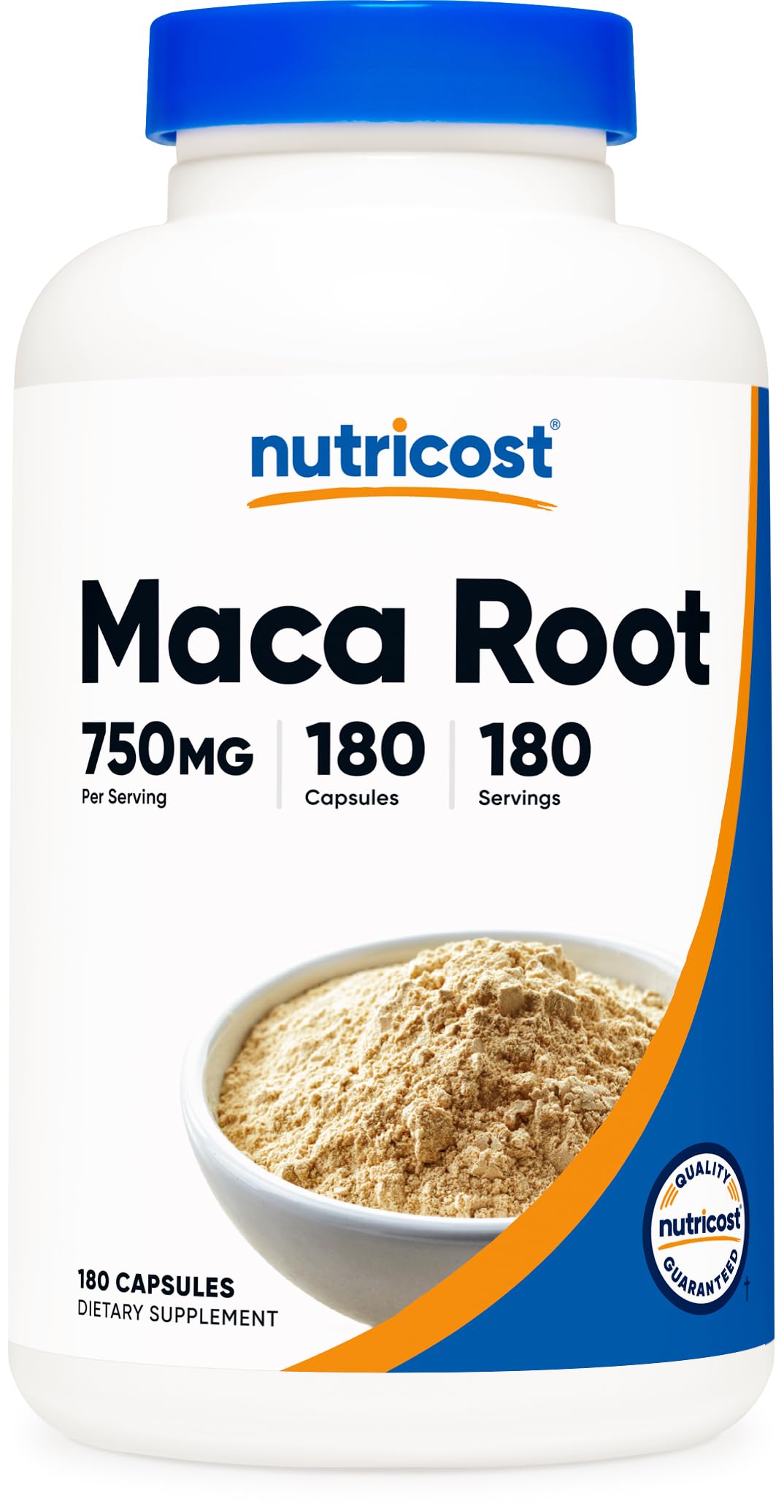 Nutricost envase frontal mostrando 180 cápsulas y marca como beneficio de duración