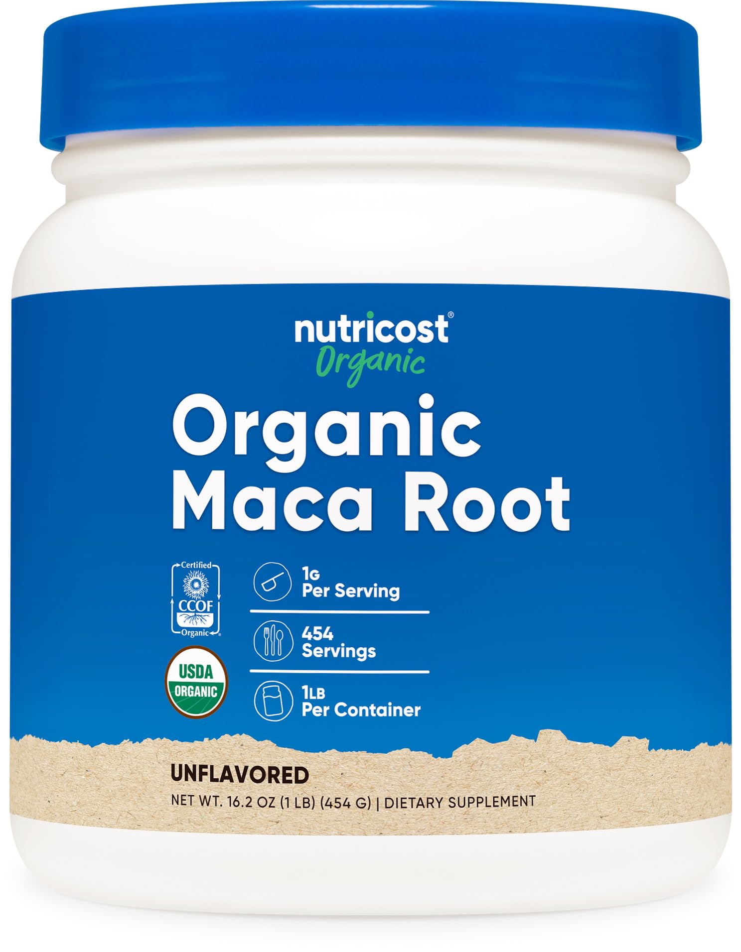 Nutricost envase frontal mostrando etiqueta clara y beneficio orgánico
