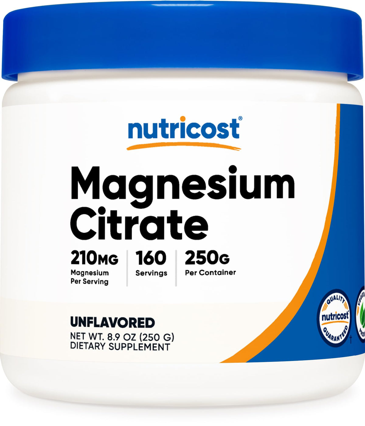 Nutricost frasco frontal mostrando la presentación de 250 g y facilidad de uso