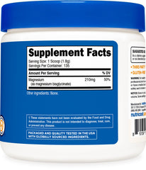 Detalle de etiqueta Nutricost magnesio glicinato con información de 210 mg por ración