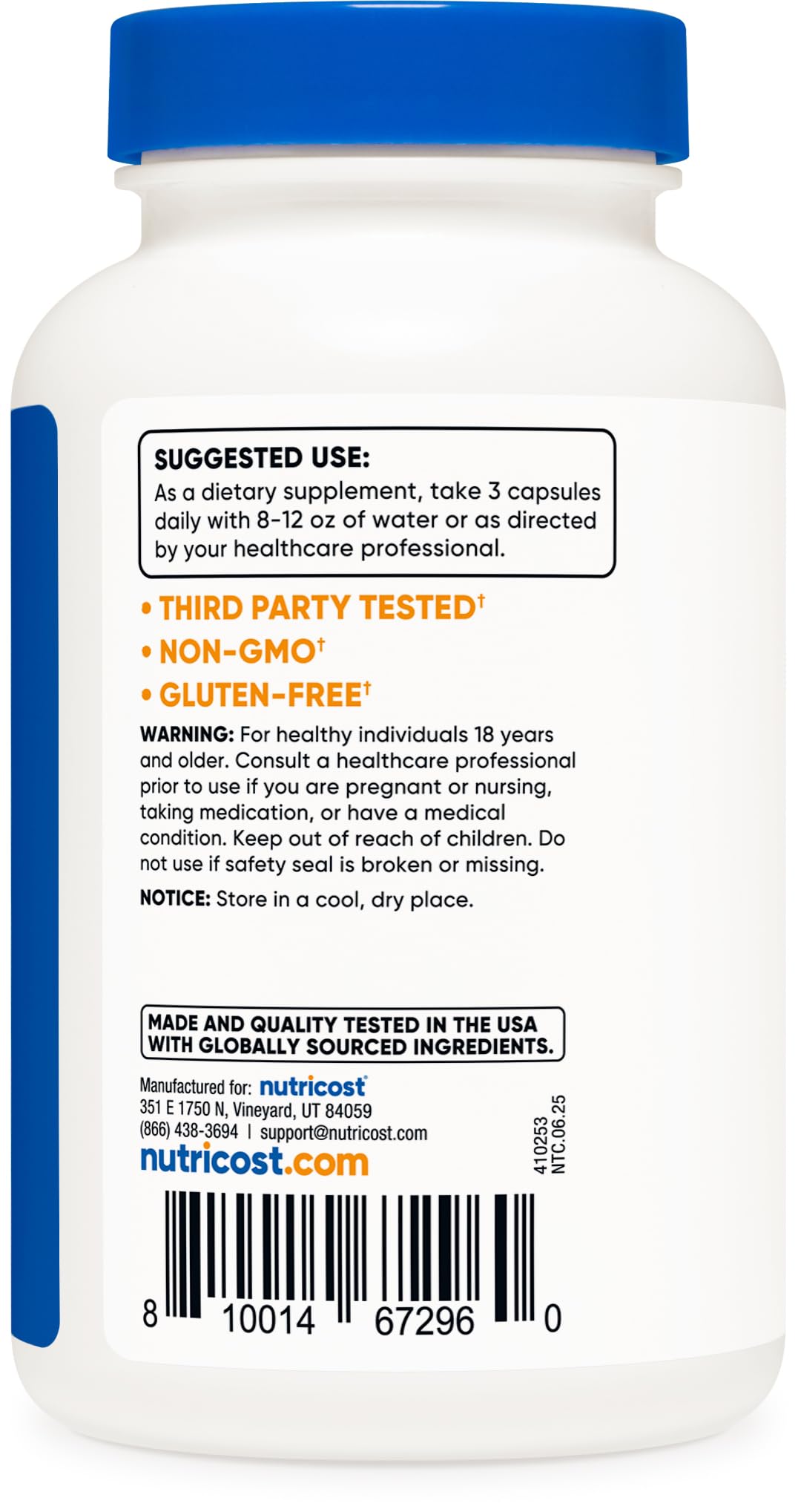 Nutricost facility badge signals quality manufacturing standards.