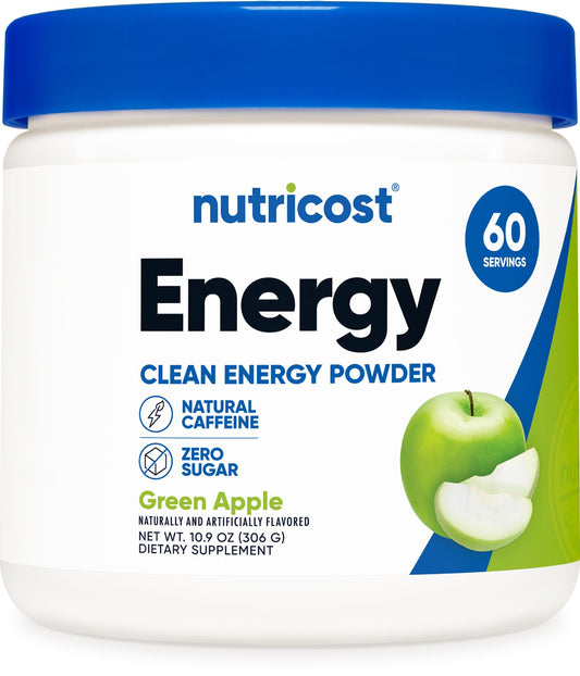 Nutricost envase frontal manzana verde mostrando etiqueta y beneficios