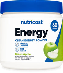 Nutricost envase frontal manzana verde mostrando etiqueta y beneficios