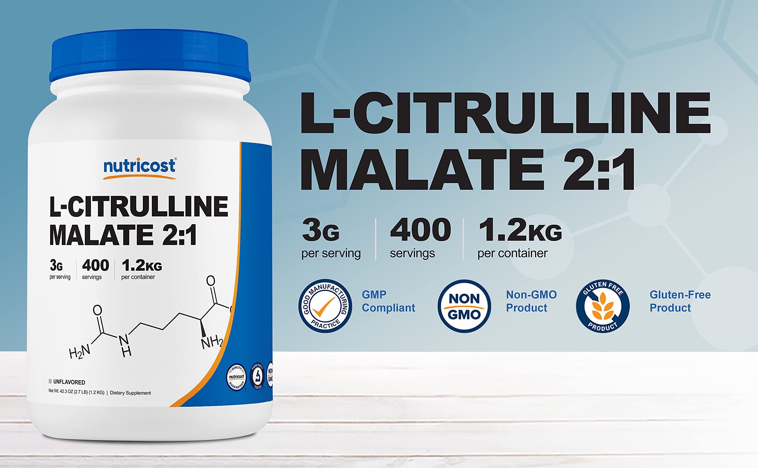 Nutricost scoop midiendo 3 g, dosificación consistente y práctica