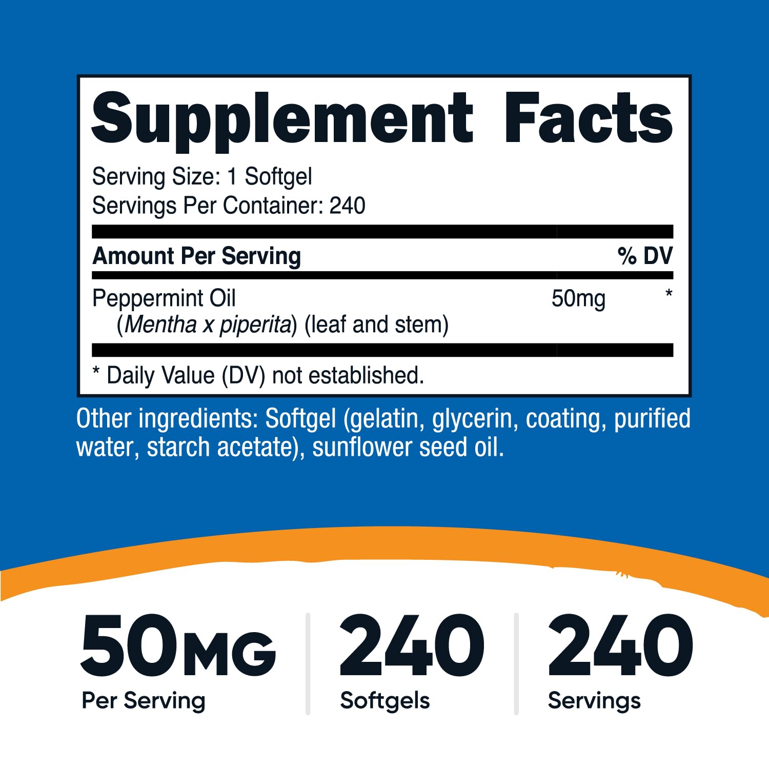 Nutricost Aceite de Menta en cápsulas, etiqueta GMP y pruebas independientes para mayor confianza.