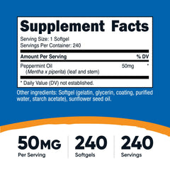 Nutricost Aceite de Menta en cápsulas, etiqueta GMP y pruebas independientes para mayor confianza.
