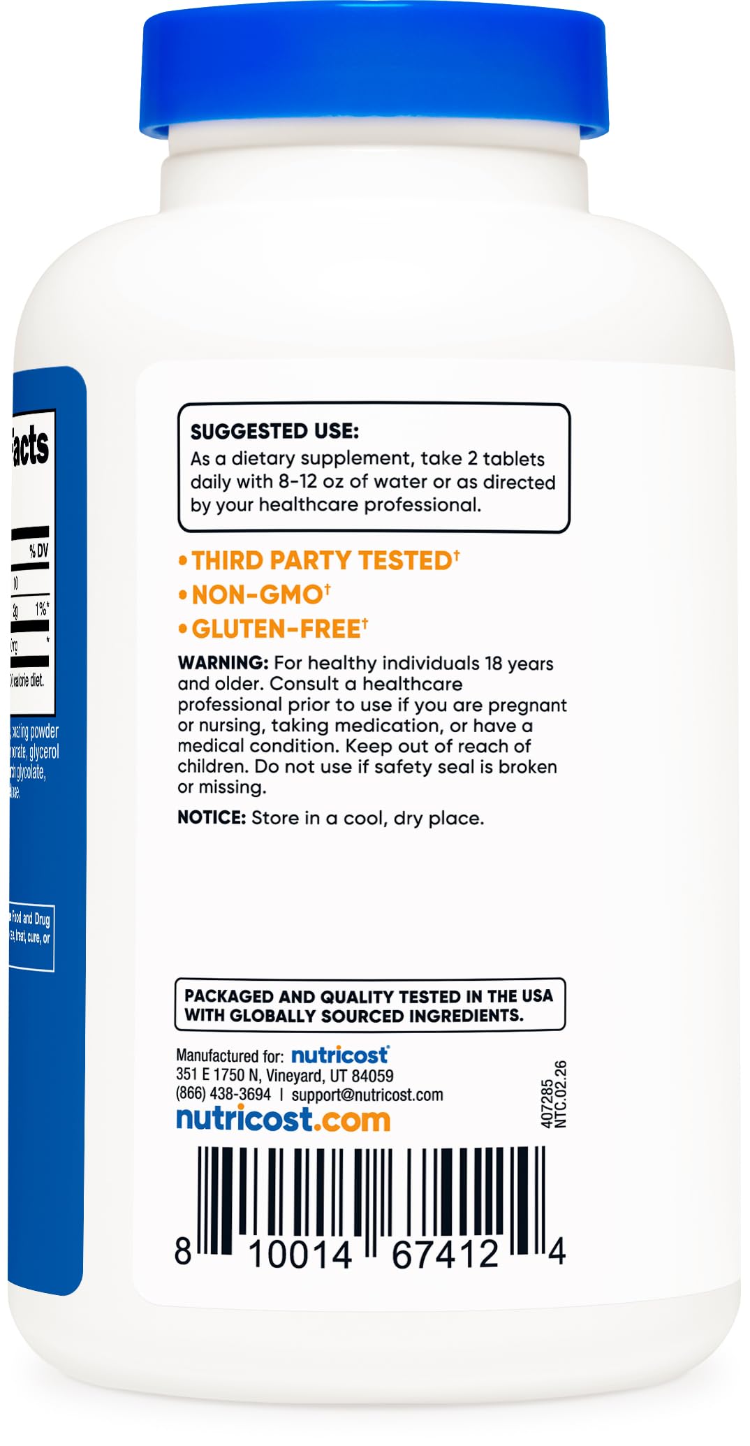 Etiqueta nutricional de Nutricost MSM indicando 2000 mg por porción